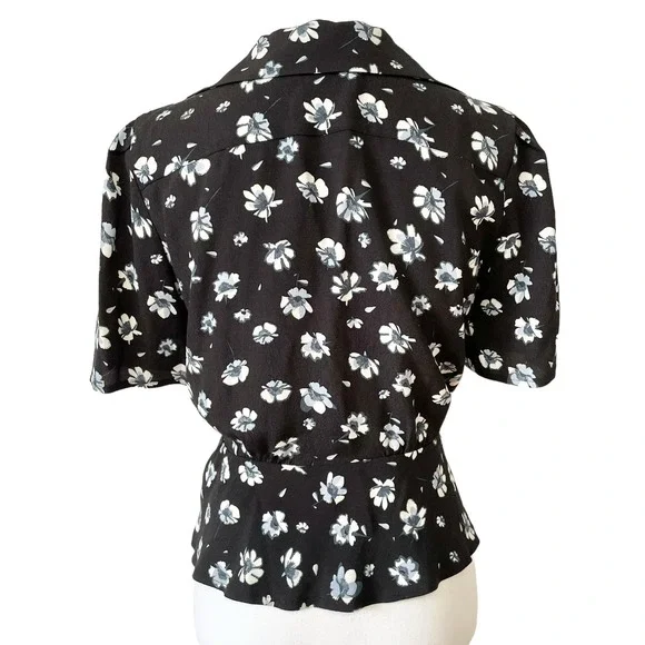 Rouje Paris Jose Floral Blouse Tops Navy Blue White Size 38 US 6 - Picture 6 of 7